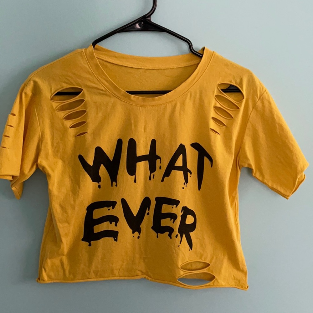 “WHATEVER” Yellow Ripped Croptop